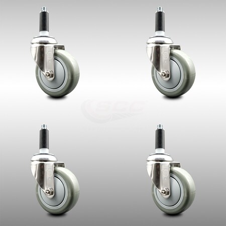 Service Caster 4 Inch 316SS Gray Polyurethane Swivel 7/8 Inch Expanding Stem Caster Set SCC SCC-SS316EX20S414-PPUB-78-4
